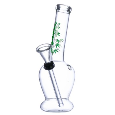 Glass Bong - Curved Green Leaves
